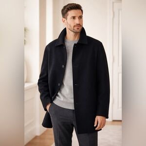 Wool,Cashmere, Angora,Black Classic Men's Pea Coat.